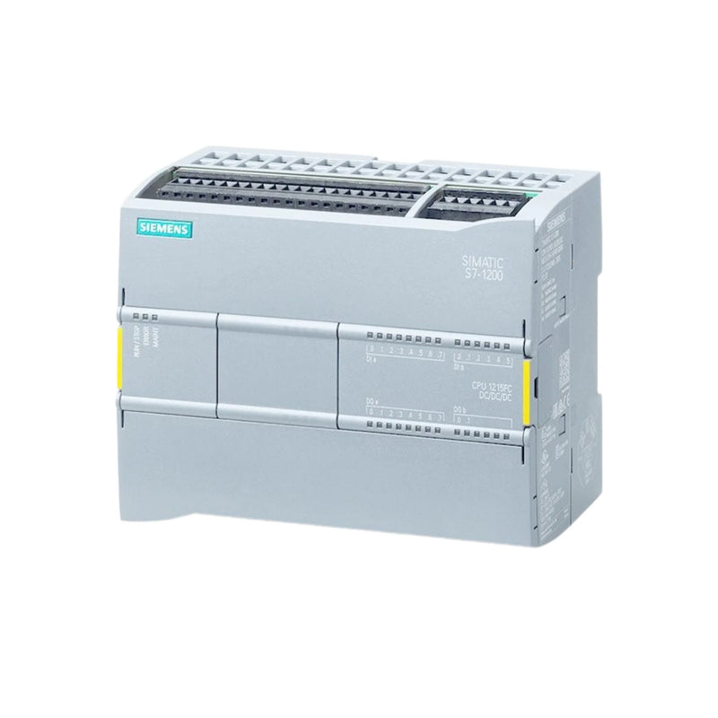 Siemens 6ES7215-1AF40-0XB0 CPU 1215C, S7-1200 compact PLC, 14DI, 10 transistor DO, 2AI, 24V DC, PROFINET, IP20, for industrial automation systems.