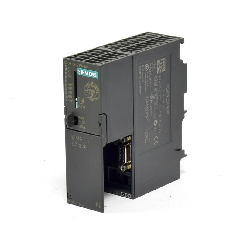 Siemens 6ES7315-2FJ14-0AB0 S7-300 CPU 315F-2 PN/DP, failsafe, 512KB, 24V DC, SIL 3 / PL e, PROFINET & PROFIBUS, for safety-critical industrial automation.