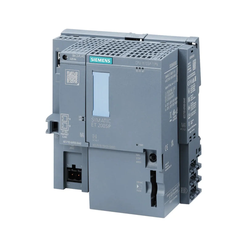 Siemens 6ES7510-1DK03-0AB0 CPU 1510SP-1 PN, 150 KB program, 1 MB data, PROFINET interface, for SIMATIC ET 200SP modular control systems.