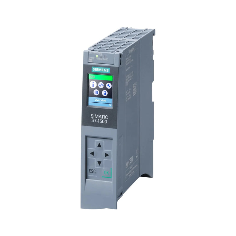 Siemens 6ES7511-1AK02-0AB0 S7-1500 CPU 1511-1 PN, 100 KB memory, PROFINET, industrial automation.