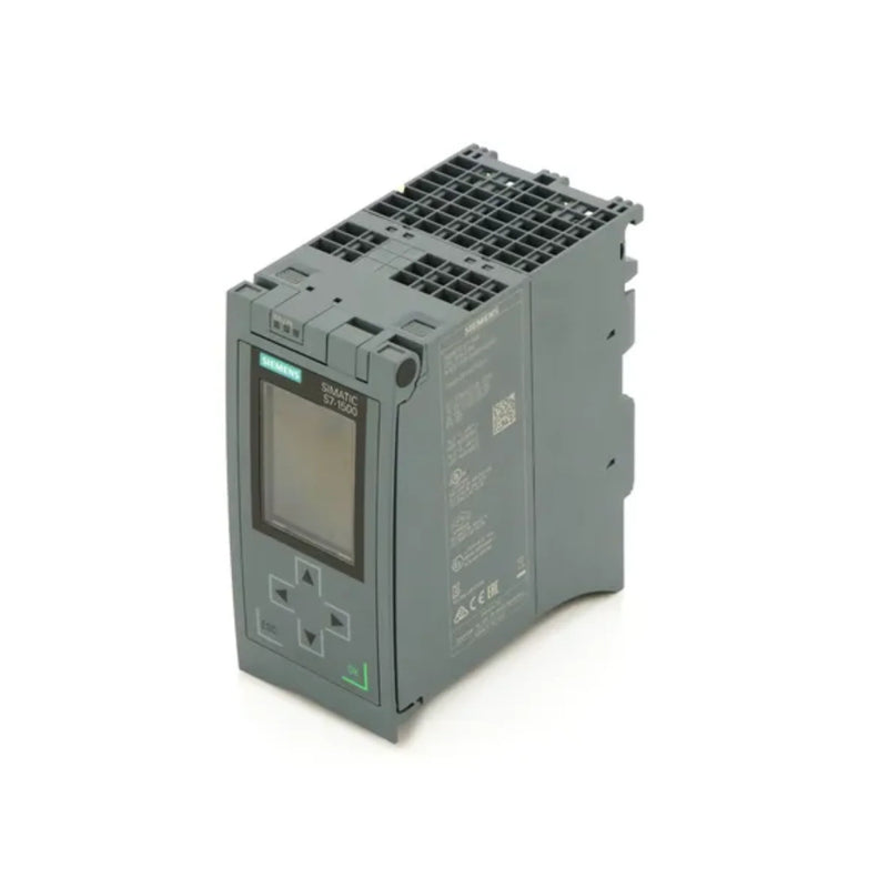 Siemens 6ES7515-2AM01-0AB0 CPU 1515-2 PN, S7-1500 controller, 1.5 MB program, 10 MB data, 2x PROFINET, PROFIBUS, 24V DC, IP20, with integrated diagnostics display.