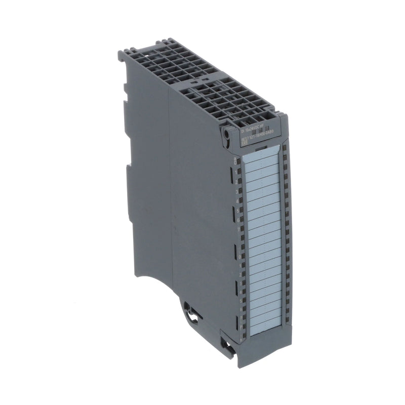 Siemens 6ES7521-1BH00-0AB0 digital input module, 16x 24V DC sink, 6 mm wide, for S7-1500 PLCs, compact and high-density input acquisition.