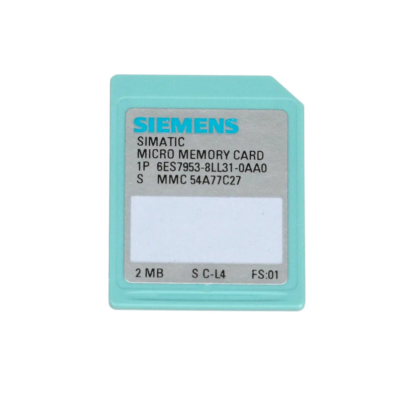 Siemens 6ES7953-8LL31-0AA0 2MB Micro Memory Card for S7-300, C7, and ET 200 systems, 3.3V NFlash memory.