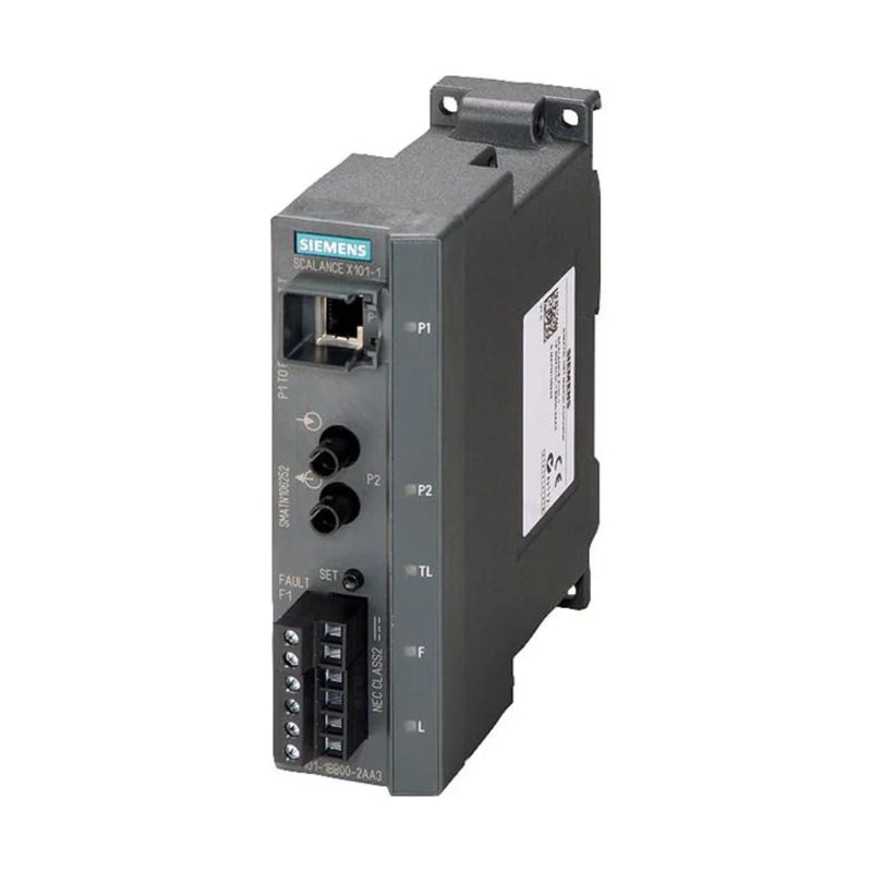 Siemens 6GK5101-1BB00-2AA3 SCALANCE XB005 Ethernet switch, 5-port unmanaged, 10/100 Mbps, RJ45, DIN rail mount, IP20, for industrial automation networks.