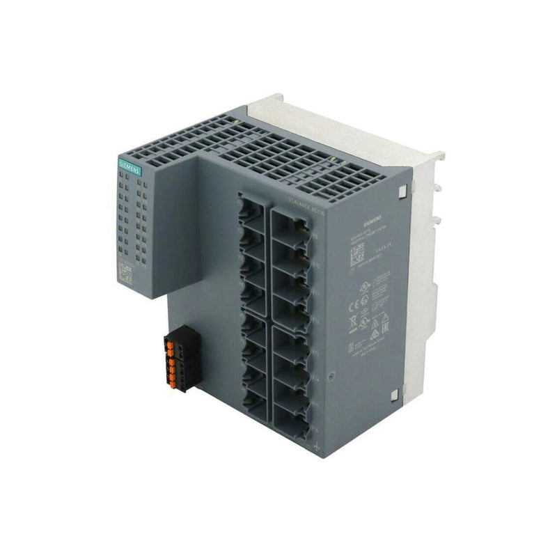 Siemens 6GK5116-0BA00-2AC2 SCALANCE XC116-2 Ethernet switch, 16 RJ45, 2 SFP, DIN rail, managed Layer 2, for industrial automation networks.
