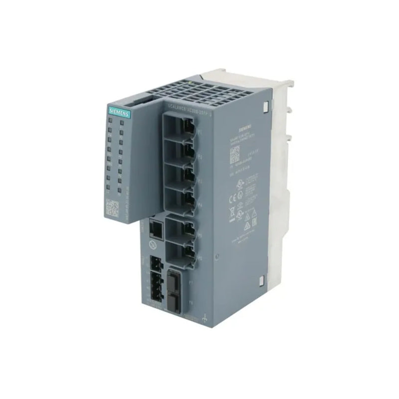 Siemens 6GK5206-2GS00-2AC2 SCALANCE XC206-2 managed switch, 6 RJ45 + 2 SFP ports, Layer 2, DIN rail mount, PROFINET-ready industrial Ethernet device.