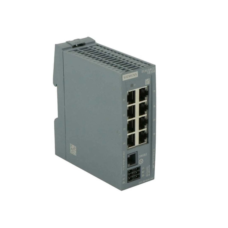 Siemens 6GK5208-0BA00-2AB2 SCALANCE X208 Ethernet switch with 8 ports for industrial automation networks.