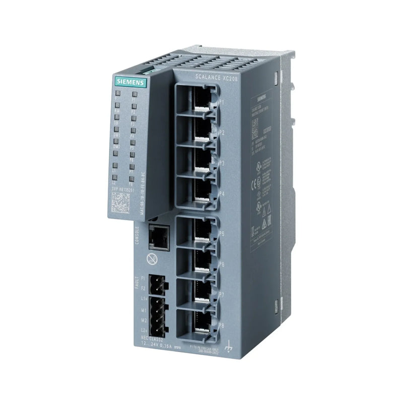Siemens 6GK5208-0BA00-2AC2 SCALANCE X-200 switch for reliable network communication and security in industrial applications.