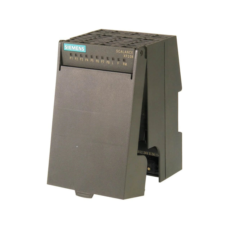 Siemens 6GK5208-0BA00-2AF2 SCALANCE XR308-8M 8-port Gigabit managed switch with PROFINET, Layer 2 functionality, DIN rail mountable for industrial Ethernet.