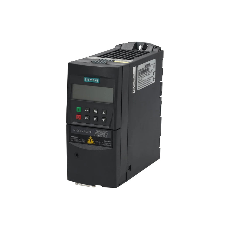 Siemens 6SE6420-2AB12-5AA1 MICROMASTER 420 frequency inverter, 0.25 kW, for reliable motor speed control.