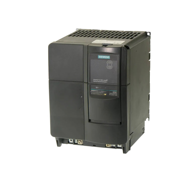 Siemens 6SE6440-2AD25-5CA1 MICROMASTER 440 VFD, 30 kW, 400V, vector control, IP20, with integrated brake chopper for industrial motor control.
