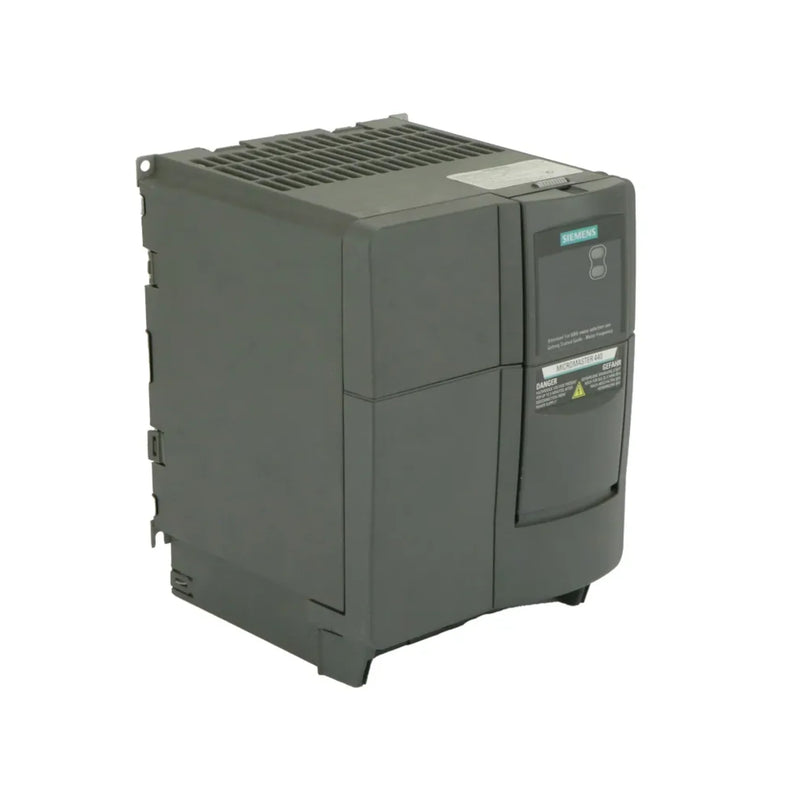 Siemens 6SE6440-2AD31-1CA1 MICROMASTER 440 VFD, 5.5kW, 400V, IP20, 11.6A, with braking chopper and vector control, for industrial motor control.