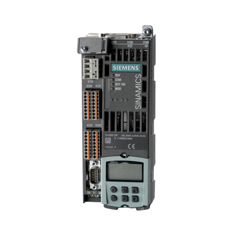 Siemens 6SL3040-0JA00-0AA0 SINAMICS CU320-2 control unit, PROFINET, for multi-axis S120 drive systems, modular DIN rail mounted controller.