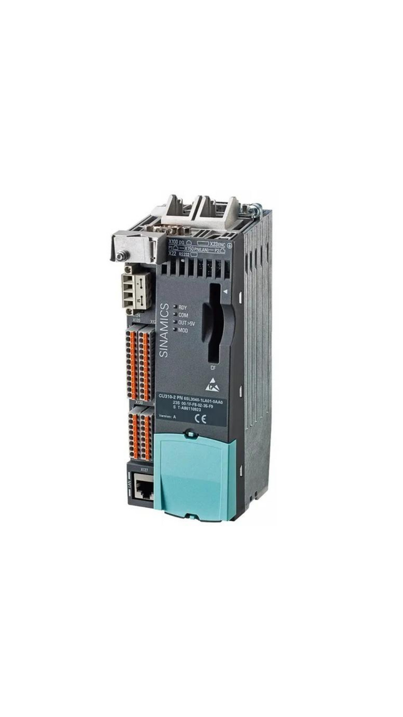 Siemens 6SL3040-1LA01-0AA0 CU310-2 PN control unit with PROFINET for SINAMICS S120 single-axis motion control applications.