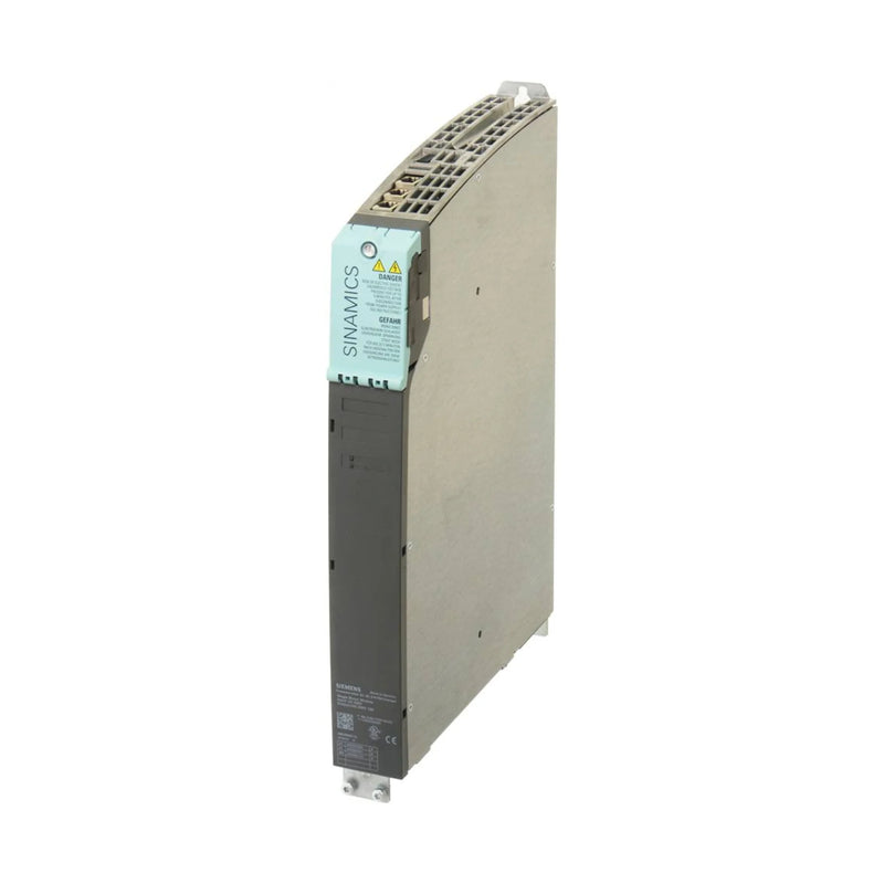 Siemens 6SL3120-1TE21-8AA3 SINAMICS S120 Booksize double motor module, 2x 18A, 400V, air-cooled, compact servo/spindle drive controller.