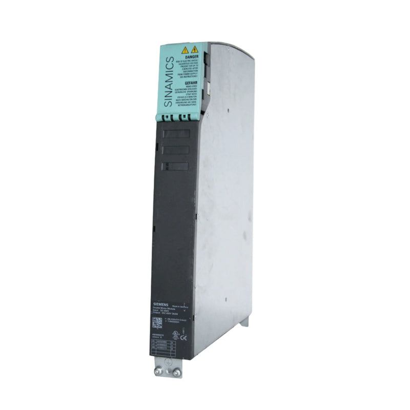 Siemens 6SL3120-2TE13-0AA3 motor module, 2x 3A outputs, 600V DC, booksize, IP20, for SINAMICS S120, air-cooled with DRIVE-CLiQ interface.