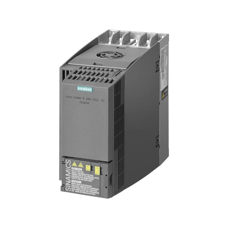 Siemens SINAMICS G120C inverter 6SL3210-1KE21-3UF1, 5.5 kW, 400V 3-phase, compact design with sensorless vector control and PROFINET communication.
