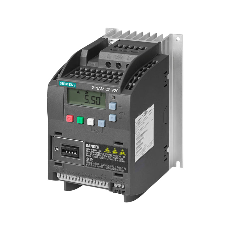 Siemens SINAMICS G120C inverter 6SL3210-5BE22-2UV0, 15 kW, 400V 3-phase, compact design with integrated EMC filter for industrial motor control.