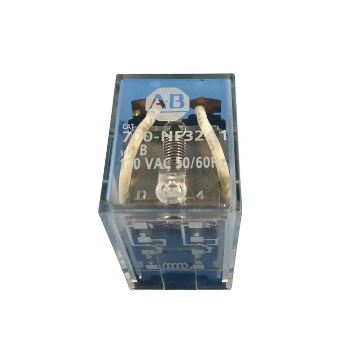 Allen-Bradley 700-HF32A1 plug-in relay, 3PDT, 24V AC coil, 10A, octal base, mechanical indicator
