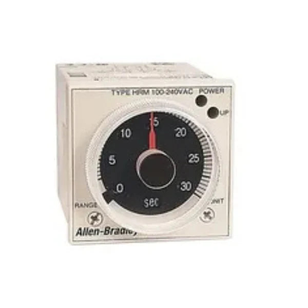 700-HRM12TA17 on-delay timing relay, DPDT contacts, 0.05 s–300 h range, 100–240V AC / 100–125V DC coil voltage.