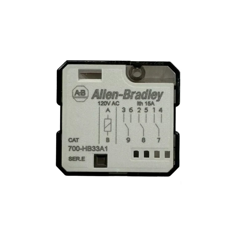 Allen-Bradley 700-HB33A1 general-purpose relay, 3PDT, 120V AC coil, plug-in base, 10A