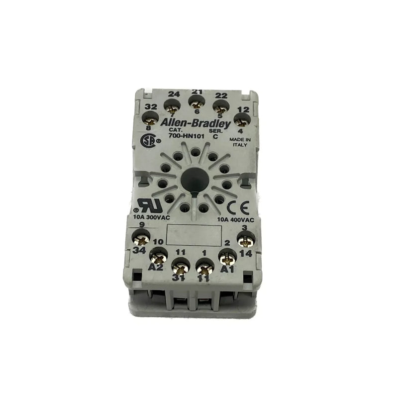 Allen-Bradley 700-HN101 11-pin relay socket with guarded screw terminals and touch-safe design
