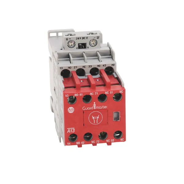 Allen-Bradley 700S-CF620EJBC safety relay, 8-pole, 24V DC, bifurcated contacts, 600V AC, 3NO/1NC base + 3NO/1NC auxiliary.