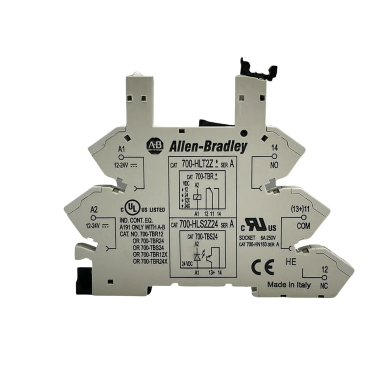 Allen-Bradley 700-HLS2Z24 plug-in relay, 2-pole DPDT, 24V DC coil, 10A, with LED indicator, DIN rail mount