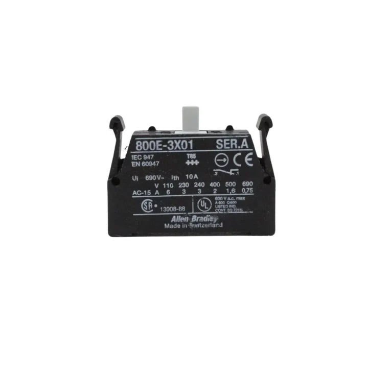 Allen-Bradley 800E-3X01 contact block, 1 N.O., snap-on type, for 22.5mm 800E series push buttons