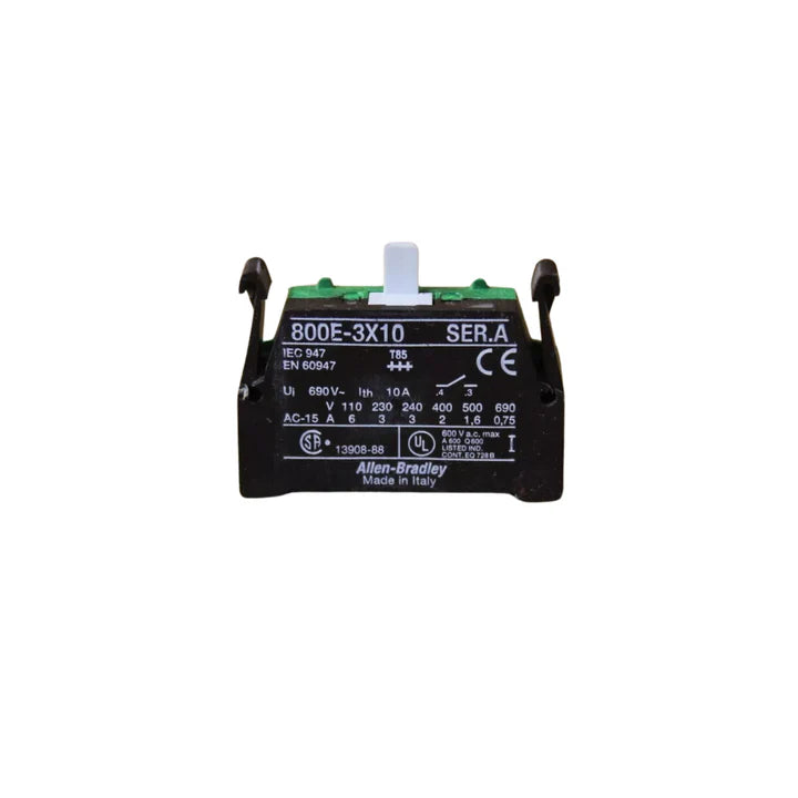 Allen-Bradley 800E-3X10 contact block, 1 N.O., front mount, snap-on, for 800E operators