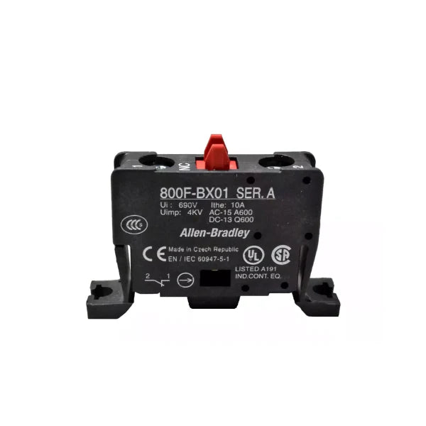 Allen-Bradley 800F-BX01 contact block, 1 N.O., screw terminal, snap-on mount, for 800F push buttons