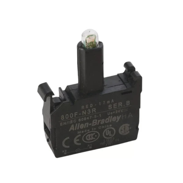 Allen-Bradley 800F-N3R contact block, 1 N.C., screw terminal, snap-on mount, red housing