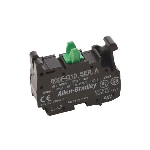 Allen-Bradley 800F-Q10 contact block, 1 N.O., spring-clamp termination, 22.5 mm, 300V, 10A