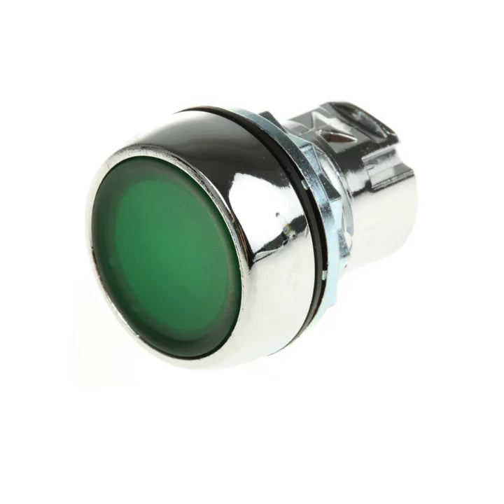 Allen-Bradley 800FM-LF3 22 mm momentary push button, illuminated flush green lens, metal operator, IP66, Type 4/13