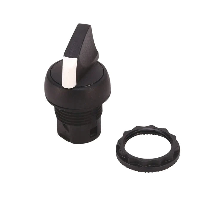 Allen-Bradley 800FM-SB32 selector switch, 3-position, spring return from right, black knob, 22.5 mm metal bezel
