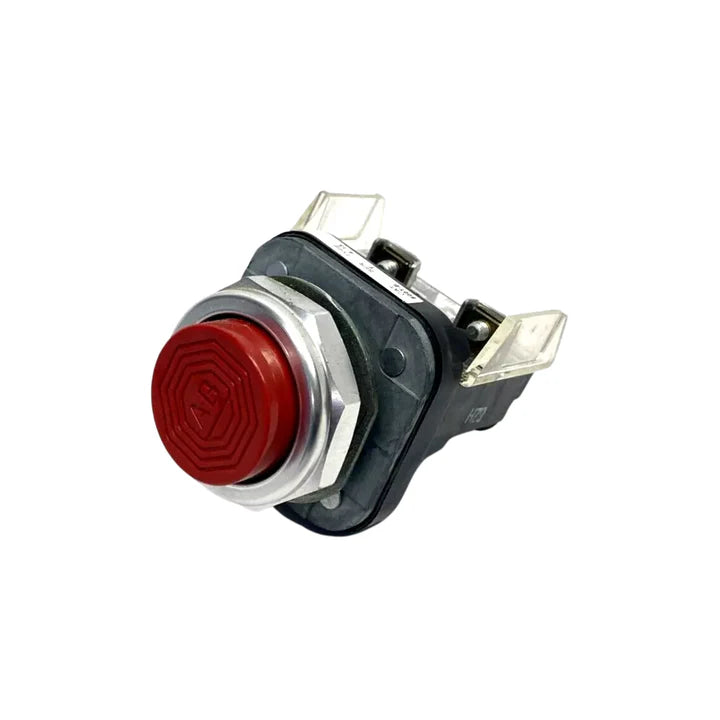 Allen-Bradley 800T-B6D2 30mm illuminated red push button, momentary, 120V AC transformer, 1 N.O./1 N.C. contact
