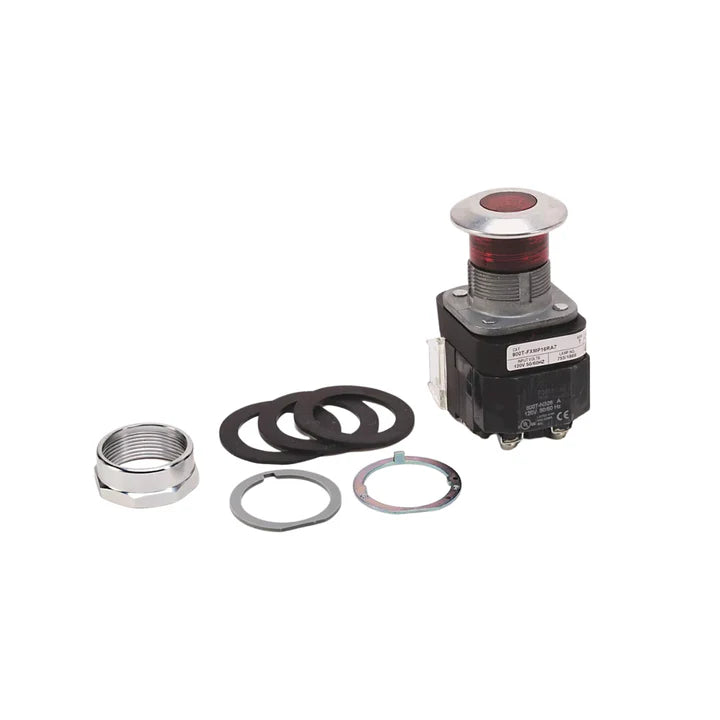 Allen-Bradley 800T-FXMP16RA7 red illuminated push button, 30mm, 1 N.O., 120V transformer, momentary