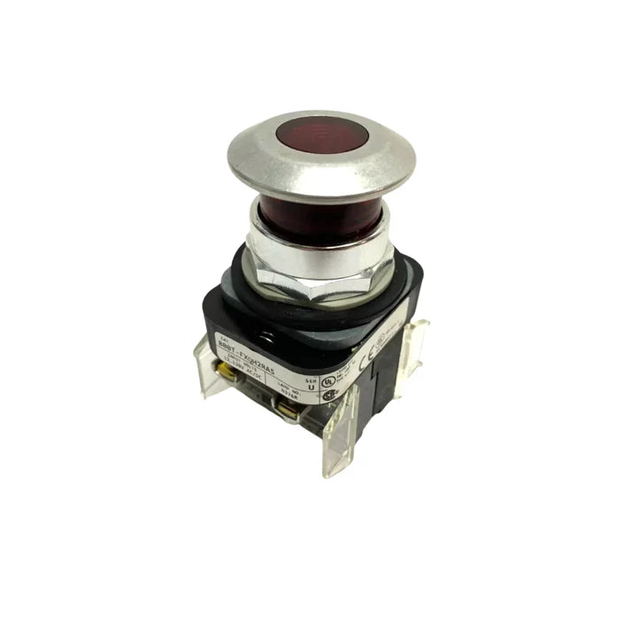 Allen-Bradley 800T-FXQH2RA5 illuminated red push button, 30mm, 120V transformer, 1NO-1NC, metal, extended head