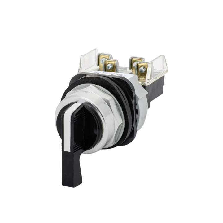 Allen-Bradley 800T-J20A selector switch, 2-position maintained, 30mm, standard knob, black plastic bezel