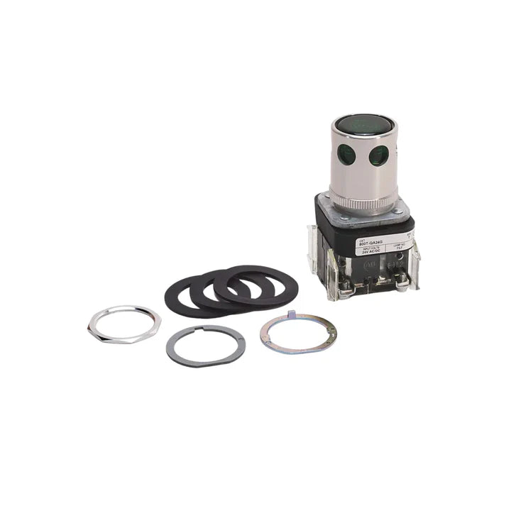 Allen-Bradley 800T-QA24G green illuminated push button, 30.5mm, 24V AC/DC, momentary, flush head