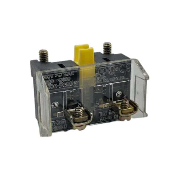 Allen-Bradley 800T-XD1 contact block, 1 N.O., front mount, 600V AC, screw terminals, for 800T selector switches.