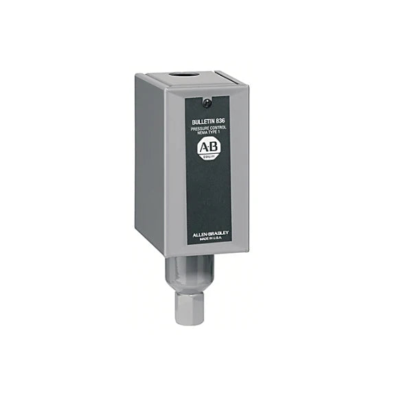 Allen-Bradley 836-C7 pressure switch, SPDT contact, 30–100 PSI range, NEMA 1 enclosure.