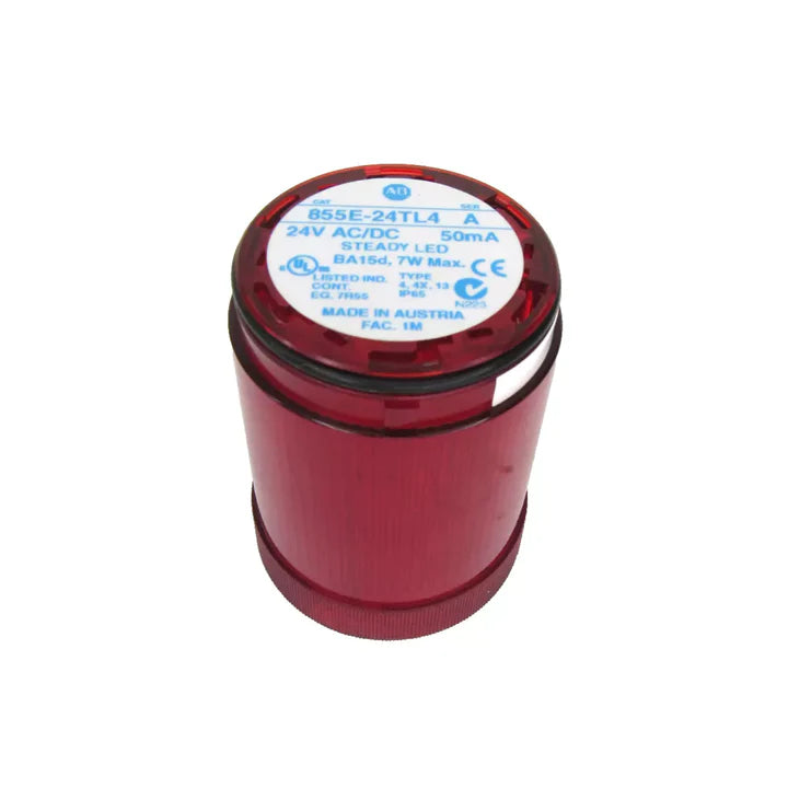 Allen-Bradley 855E-24TL4 red LED stack light, 24V AC/DC, steady light, 70 mm, modular 855E series