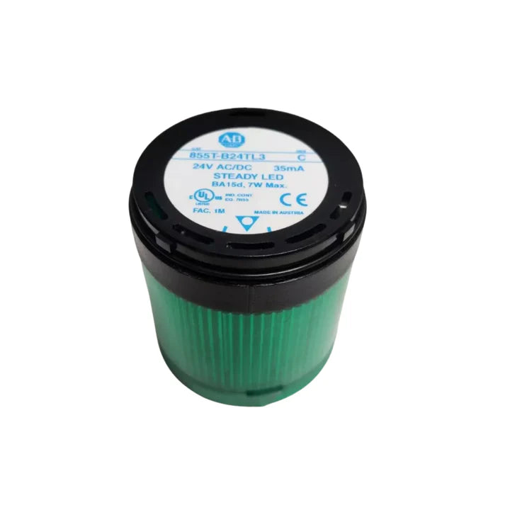 Allen-Bradley 855T-B24TL3 green steady LED module, 70 mm, 24V AC/DC, black socket mount, IP66