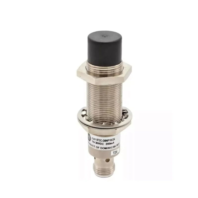 Allen-Bradley 872C-D8NP18-D4 proximity sensor, M18, 8 mm range, NPN, shielded, QD connector, IP67