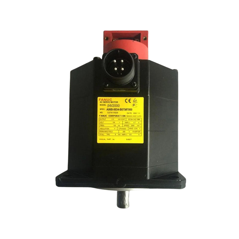 FANUC A06B-0034-B075#7000 servo motor with high-resolution encoder for CNC automation.