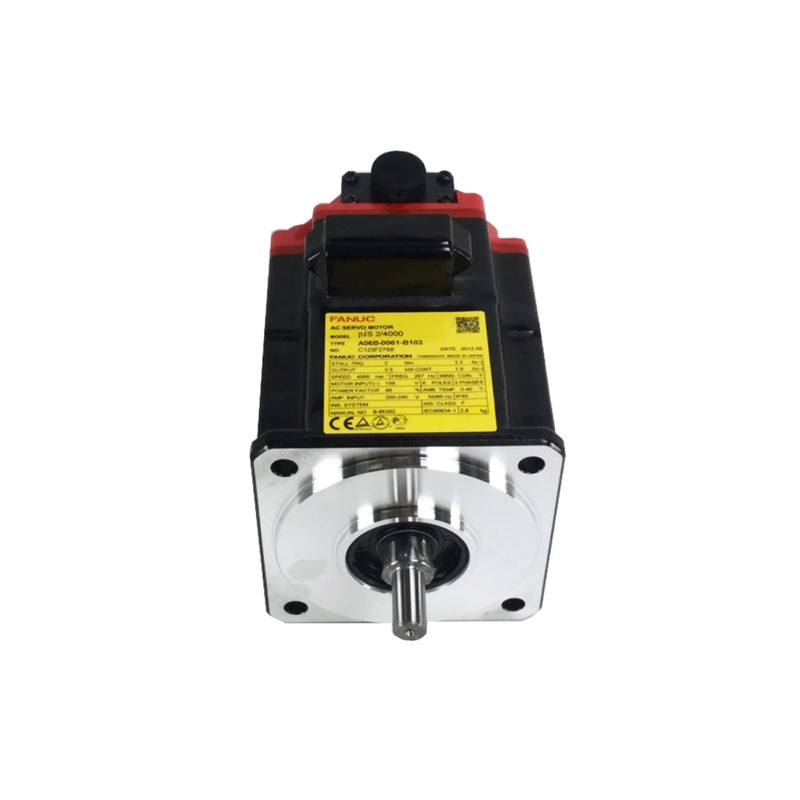 FANUC A06B-0061-B103 Alpha servo motor with tapered shaft and brake for CNC vertical motion.