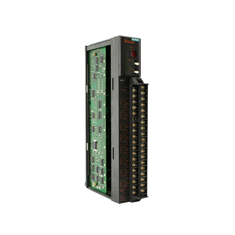 Mitsubishi A68ADN 8-channel input module for A Series PLCs with signal support.