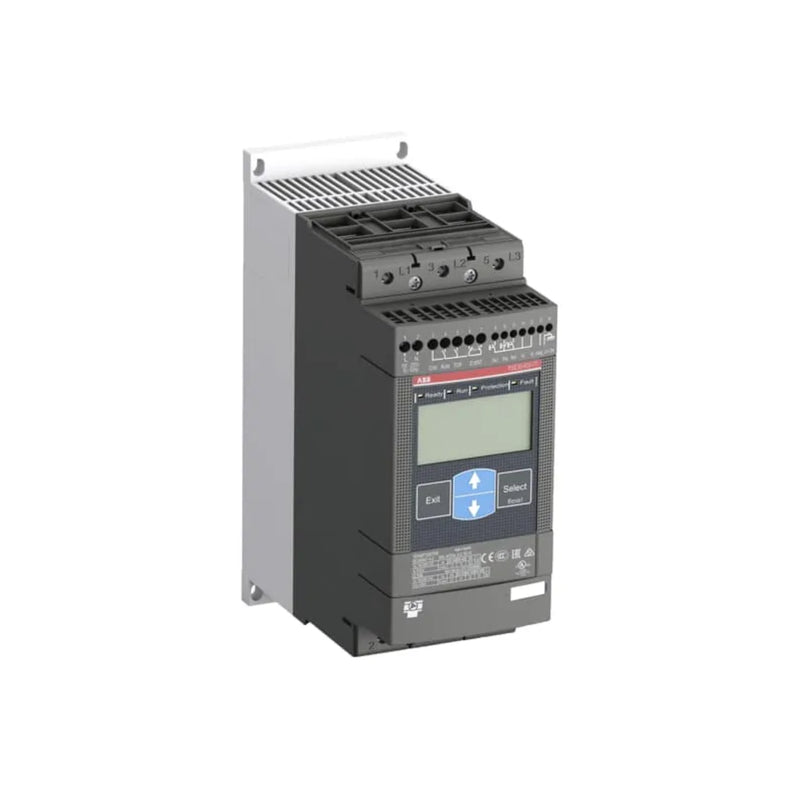 ABB PSE85-600-70 softstarter, 85 A, 208–600 V with integrated motor protection.