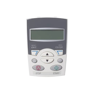 ABB ACS-CP-C control panel with LCD and copy function for ACS drives, detachable for easy configuration and drive parameter transfer.